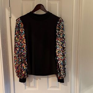 Sequin Sleeve Black Top